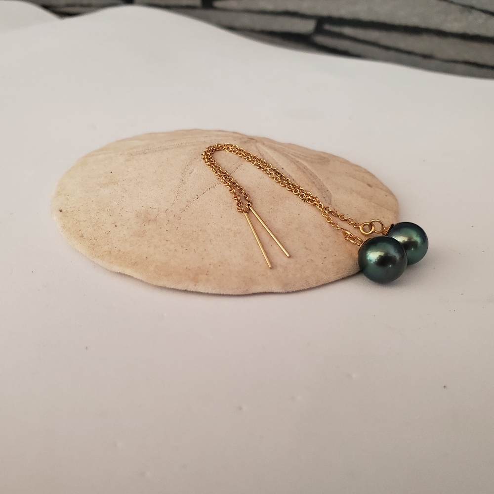 Tahitian pearl threader earrings made to order